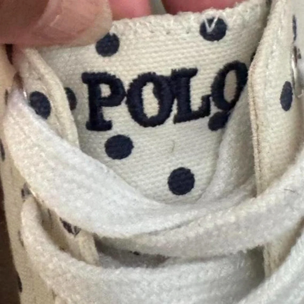 Polo Ralph Lauren Polka Dot Sneaker Navy Blue Cream Cotton Canvas Lace Up